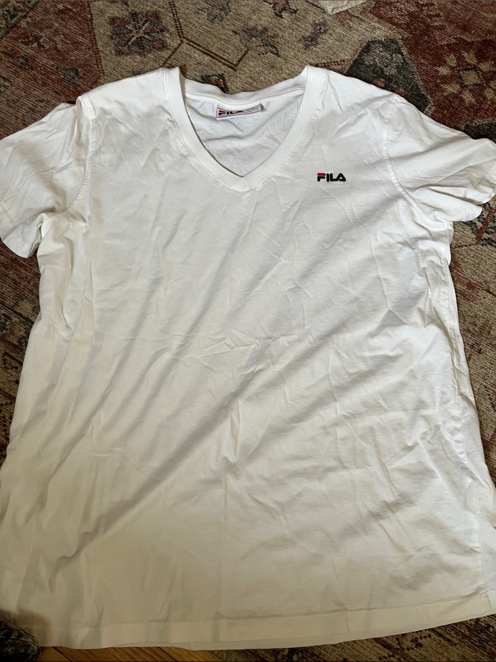 Fila White V-Neck Short Sleeve Tee with Small Logo